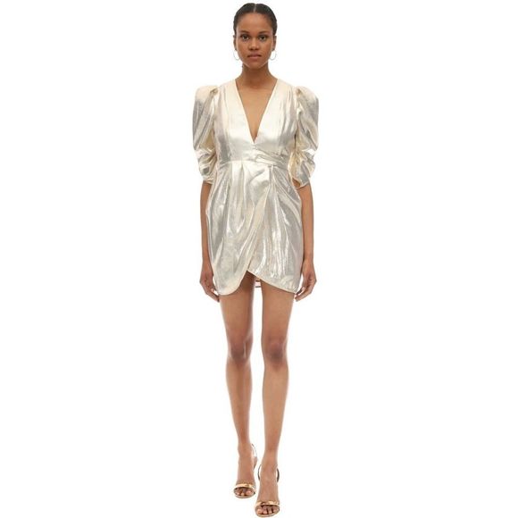 Alice McCall Astral Plane Cap Sleeve Metallic Gold Mini Dress - Picture 3 of 9